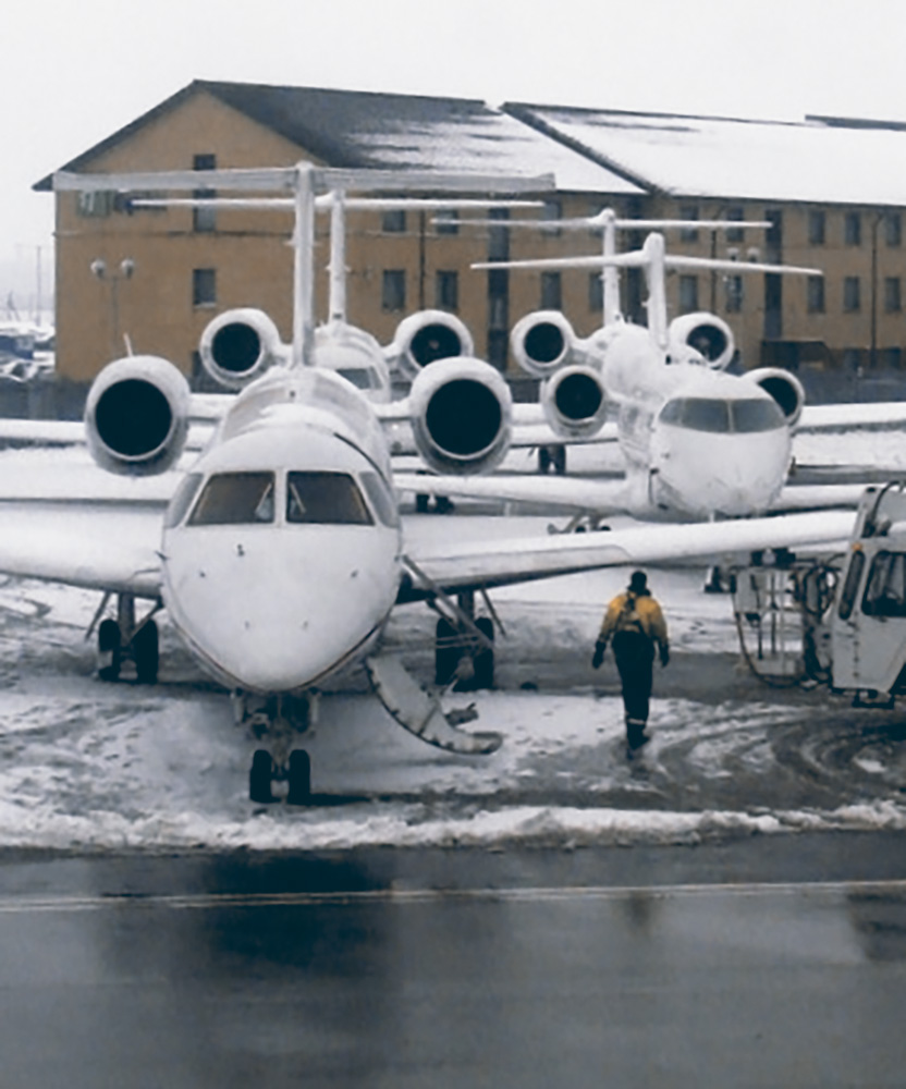 private jets in snow